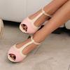 FOREADA Women Mary Janes Pumps Peep Toe Thick High Heels Buckle T-Tied Two-Piece Shoes Ladies Fashion Shoes Spring Autumn 46