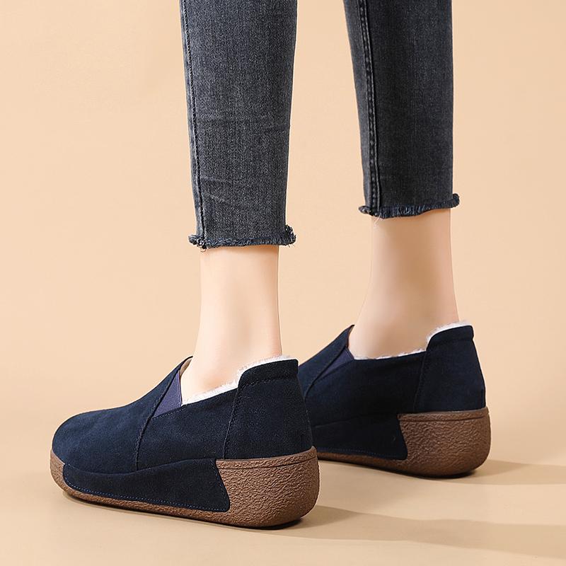 Women's Platform Loafers Suede Creepers Winter Warm Thick Sole Casual Slip On Height Increase Low Shoes
