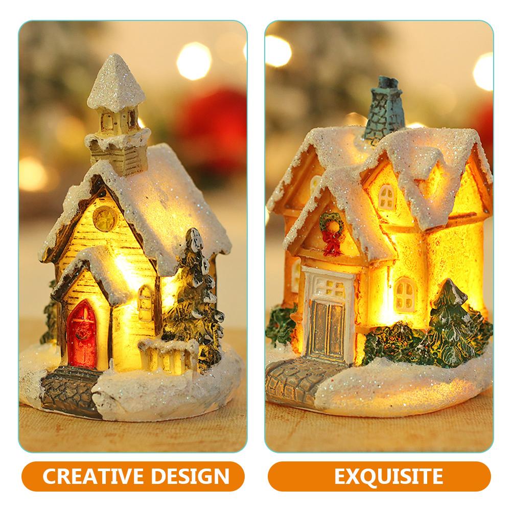 Χριστουγεννιάτικο Σπίτι Χιονιού Στολίδι Χωριό Σπίτια Ρητίνη Μικροσκοπικά Μικρο Διακοσμητικά Φωτεινό Λαμπερό Χριστούγεννα