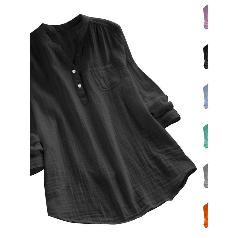 Solid-Color Loose Long-Sleeve Shirt Top Pure Color Loose Long Sleeve Shirt Top