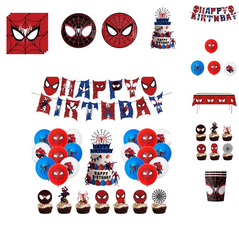 Spiderman Themed Birthday Party Supplies Set Red Masks Paper Plates Cups Napkins And Cutlery