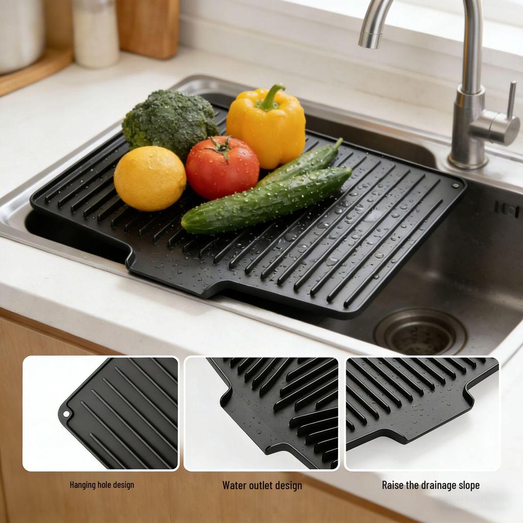 Silicone Kitchen Countertop Drying Mat & Heat-Resistant Drainage Board