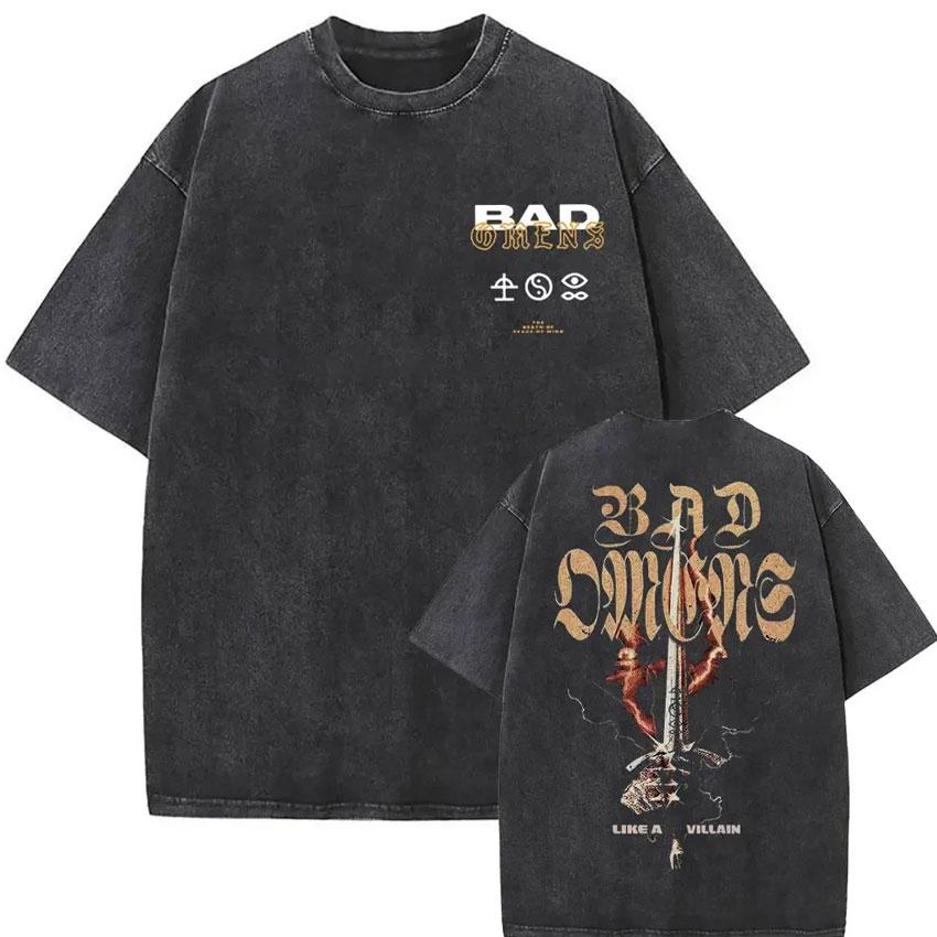 Rock Band Bad Omens Do You Feel Love Tour Vintage Washed T Shirts Men Women Gothic Fashion Short Sleeve Tshirt Streetwear