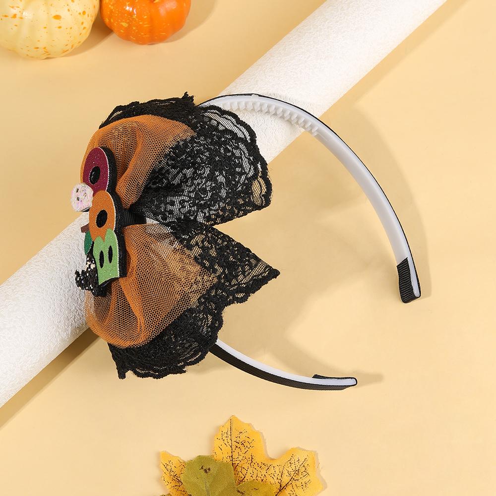 Halloween Lace Headband For Girls Black Mesh Bow Hair Bands Glitter Ghost Pumpkin Hairbands Children Gothic Headwear Accessories