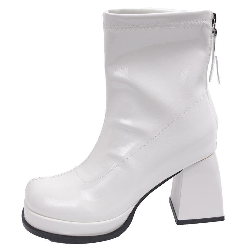 

Coarse heel British fashion boots women s 2024 autumn new temperament rear zipper elastic boots French slim high heel short boots 39
