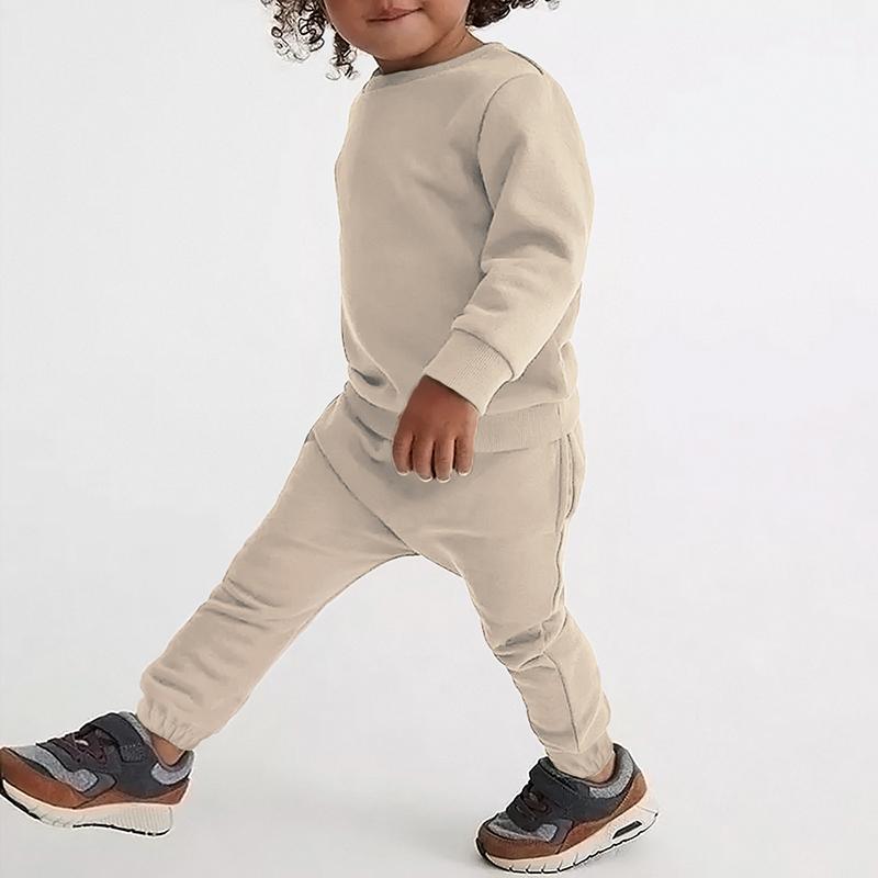 Boys and Girls Clothing Tracksuit 2 Pieces Set Warm Fleece Plain Top Sweatshirt+Pants Loungewear Suit for Kids