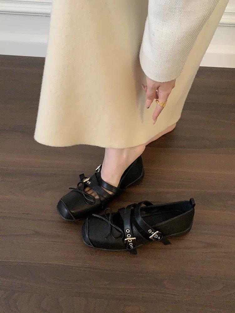

[Youshilai] Design sense retro thick-soled shallow mouth single shoes 2025 new with skirt Ma ballet shoes 35