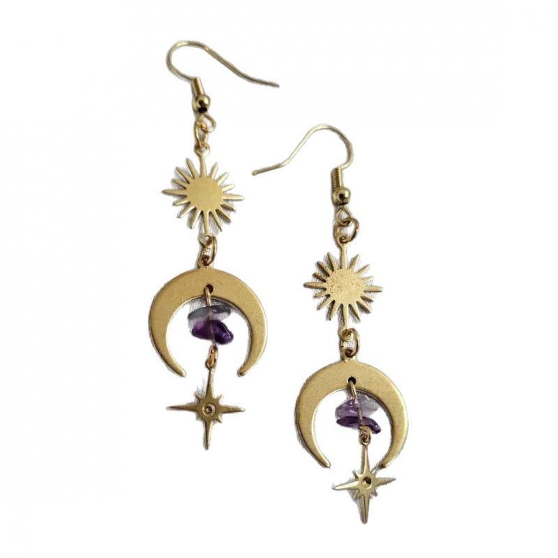 Bohemian Crystal Moon Earrings with Amethyst - Celestial Magic Christmas Gift