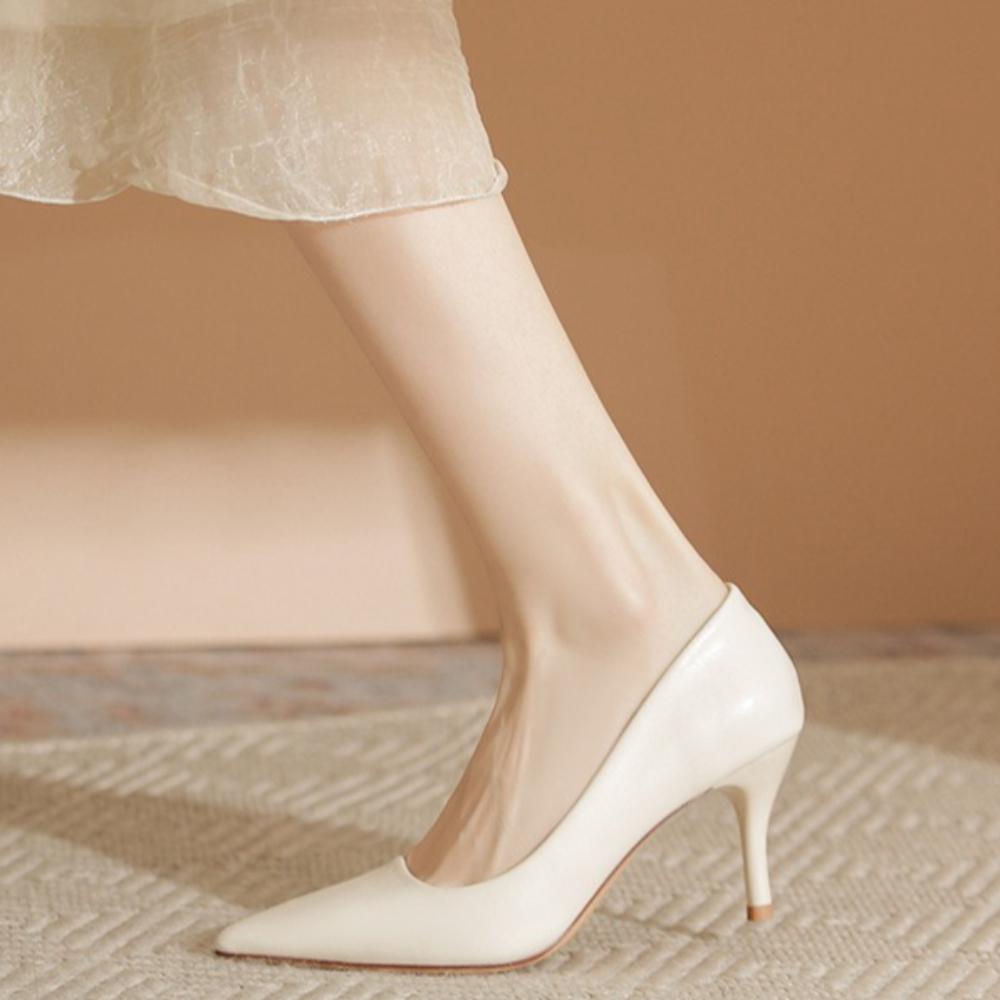2026 Neue Damen-High Heels aus weichem Leder - Dünner Absatz Spitz zulaufende Spitze Off-White Professionelle Arbeitsschuhe, Ermüdungsfreie Füße, XCY41-Y5-8