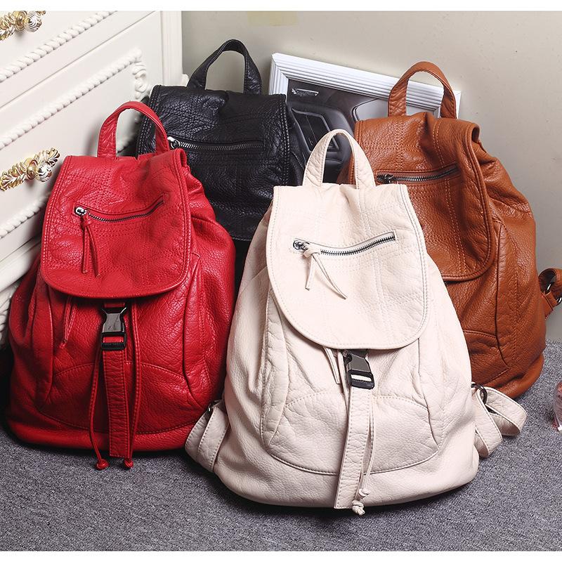 Spring Wash Soft Leather Women's Backpack Backpack Women's Fashion Travel Backpack Fashion College Style Book Backpack