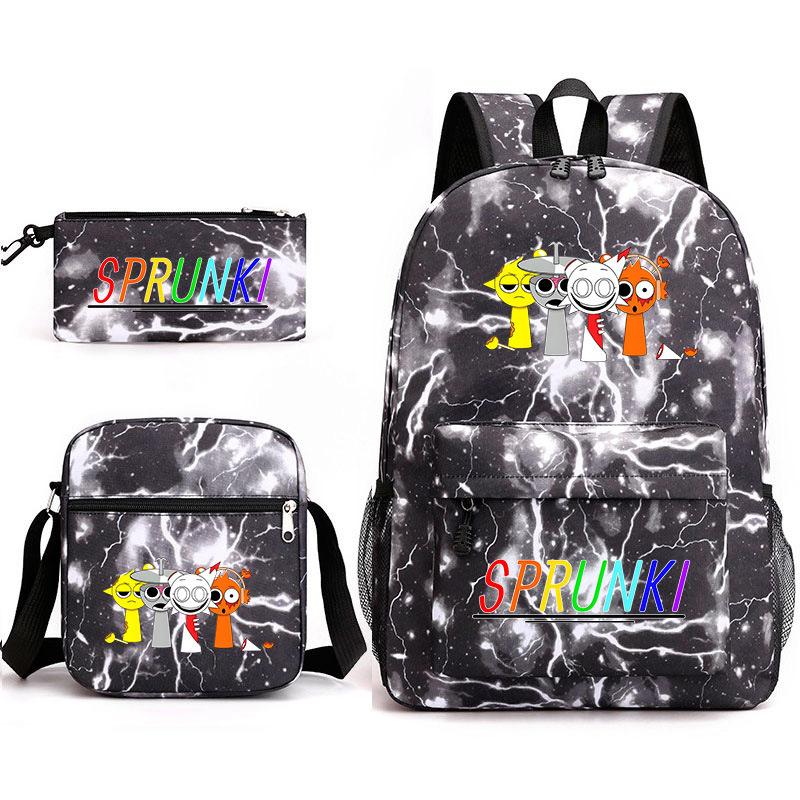 New rhythm box Sprunki music game schoolbag backpack pencil bag three-piece set student heat transfer backpack