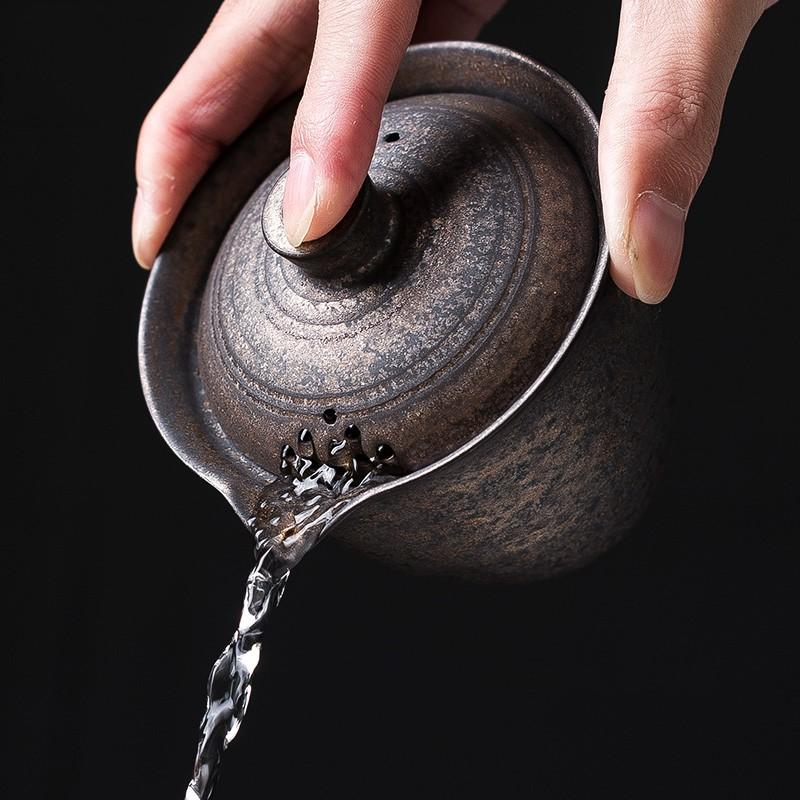 200ml Ceramic Gilded Glaze Teapot Vintage Kung Fu Tea Set Japanese Handheld Teapot