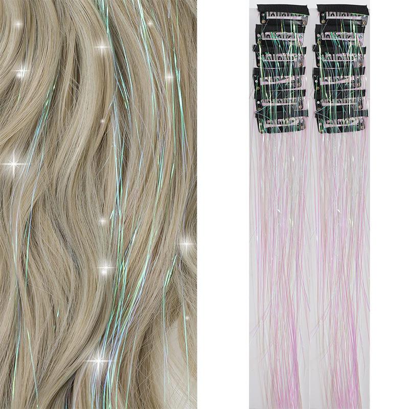 Clip hair synthetic 12-pack BB clip laser gold silk shiny wig tinsel hair women s highlighting color hair extension