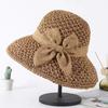 WTEMPO Hollow-out Bow Breathable Wide Brim Foldable Large Hats Party Hats Retro Elegant Summer Beach Sunscreen Hats