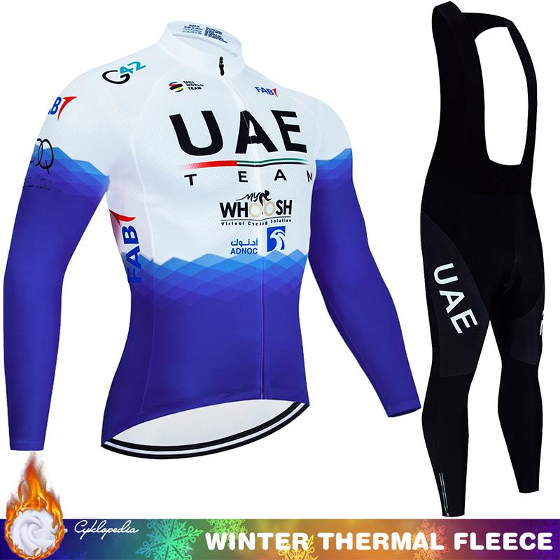 Kompletní cyklistika 2024 UAE Winter Thermal Fleece Jersey Tricuta Man Road Pánské oblečení Set Mtb Team Cyklistické kalhoty Oblečení