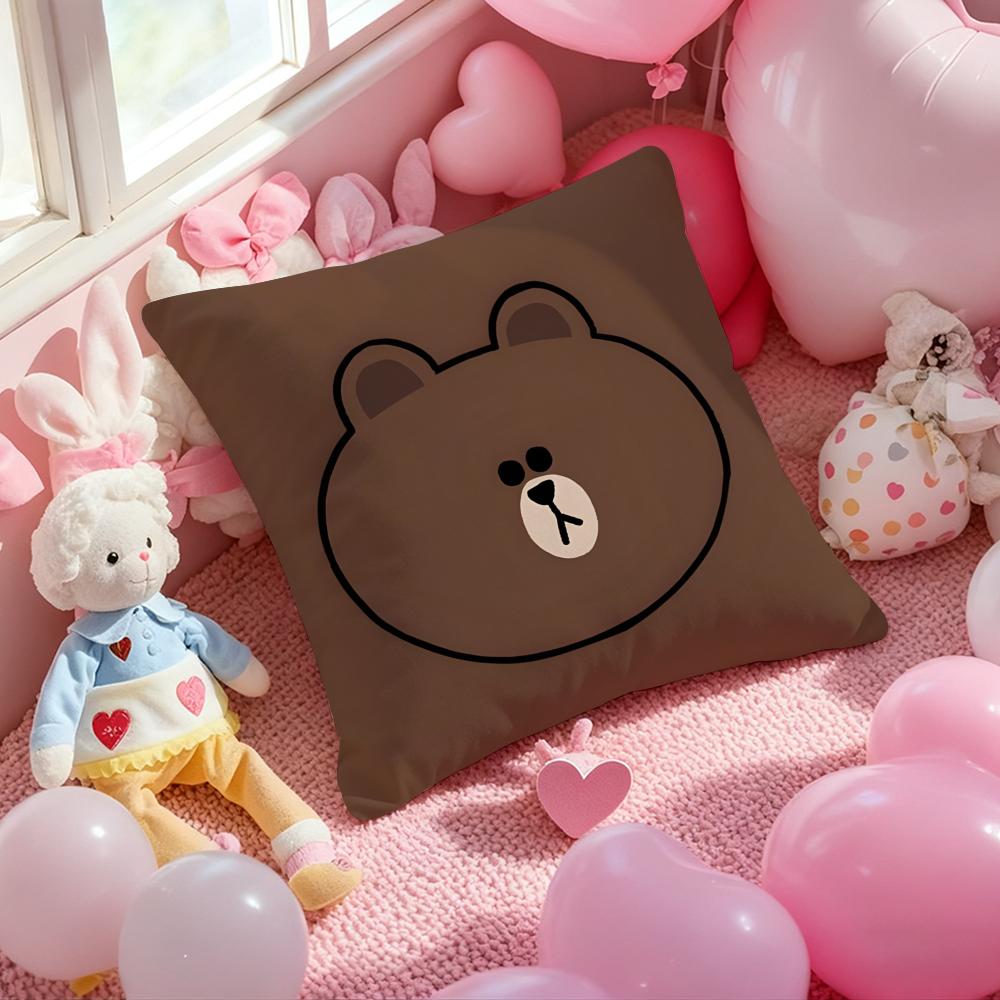 LINE FRIENDS brown bear and cony Cushion Cover Pattern Printed Pillowcase for Living Room Sofa Cushion Cover & Bedroom Decor