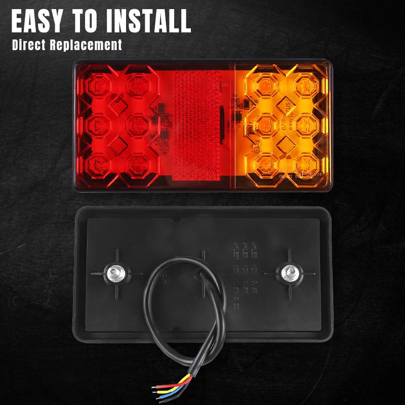 12 LED Tail Brake Light Square Signal Lamp Stop Warning Reverse Light For Car Truck Trailer Tractor Bus ATV RV Lorry Van 12V 24V