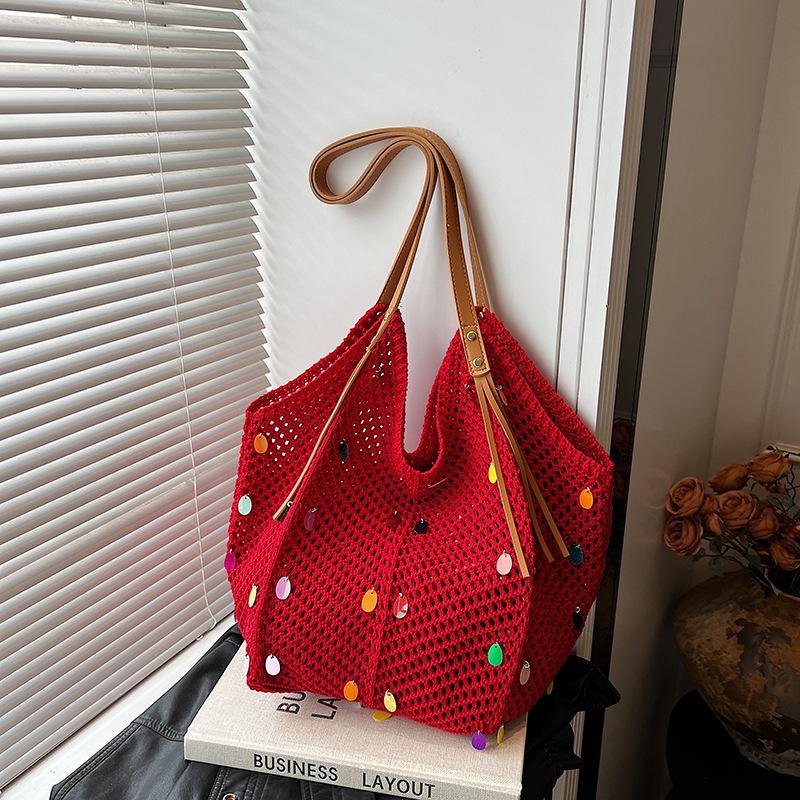 

Ленивый ветер вязаная наплечная сумка женская новая популярная большая вместимость универсальная сумка-тоут под мышкой красный