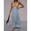 Women's Summer Color Block V Neck Sleeveless Tank Maxi Dress Loose Casual Vacation Beach Long Dress for Women
