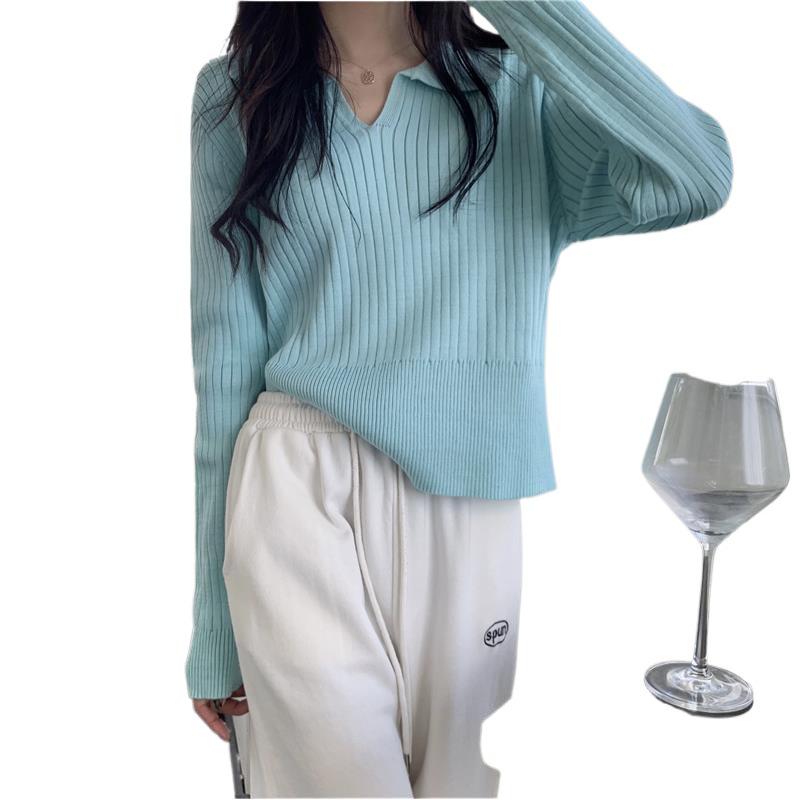 Women's Polo Collar Knitted Base Shirt, Autumn/Winter 2025, New Design Niche Loose Long Sleeve Sweater Top