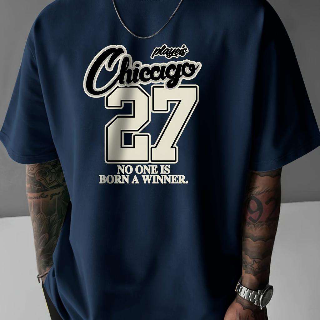 Print Men's Short Sleeve Round Collar Street Style T-shirt for Summer & Spring