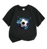 Kids Boys Girls 100% Cotton Crew Neck Short Sleeve T-Shirt, Classic Soccer Ball Blue Ink Splash Pattern Casual Soft Breathable Tee for Daily Outdoor S