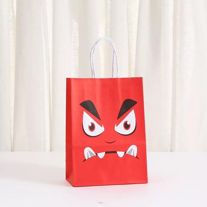 Halloween Themed Pumpkin Bags with Handles Fun Trick Or Treat Candy Pouches for Family Holiday Gift Wrapping