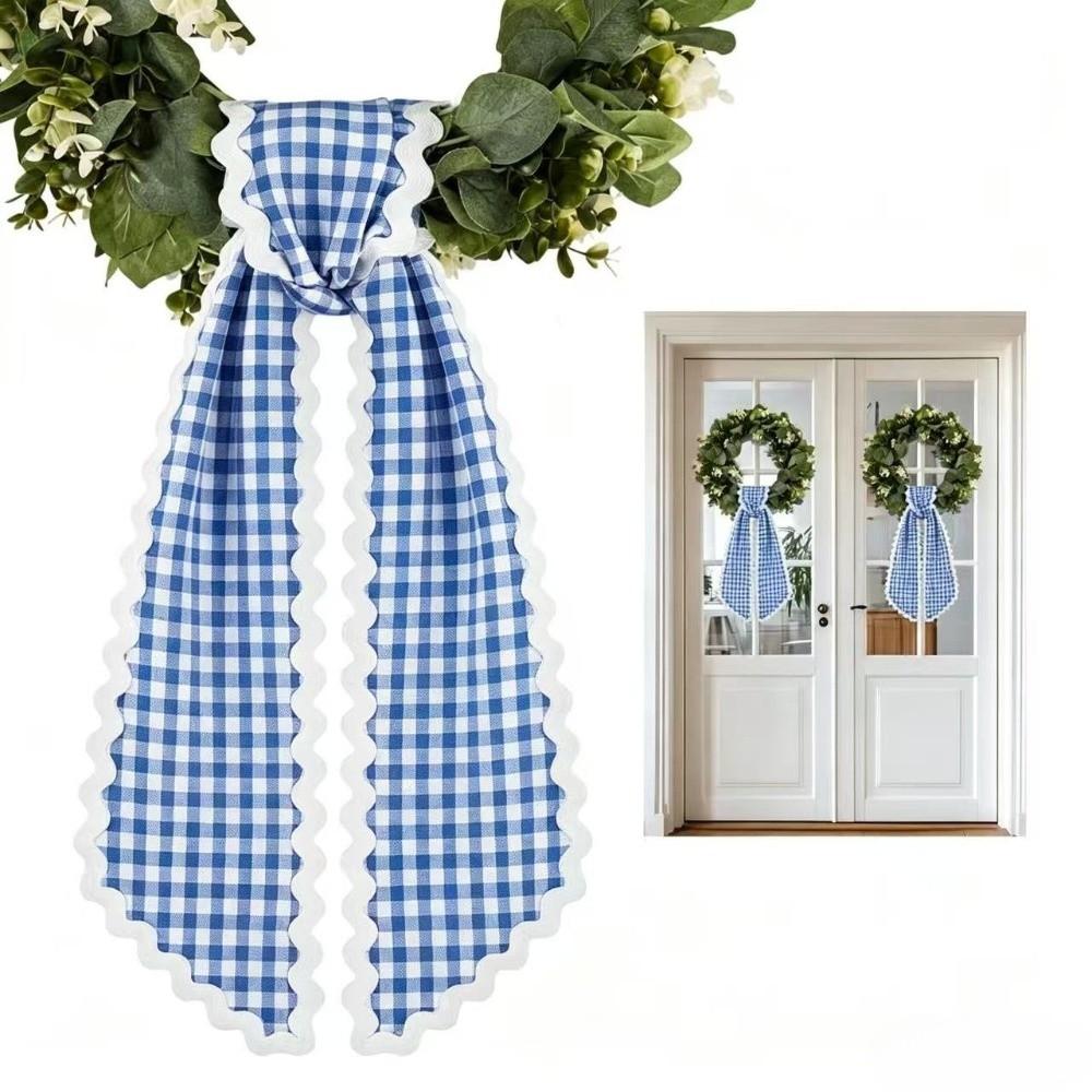 Gingham Canvas Wreath Sashes Cloth Scalloped Wreath Sash New Decorative Sashes Door Decor Bow