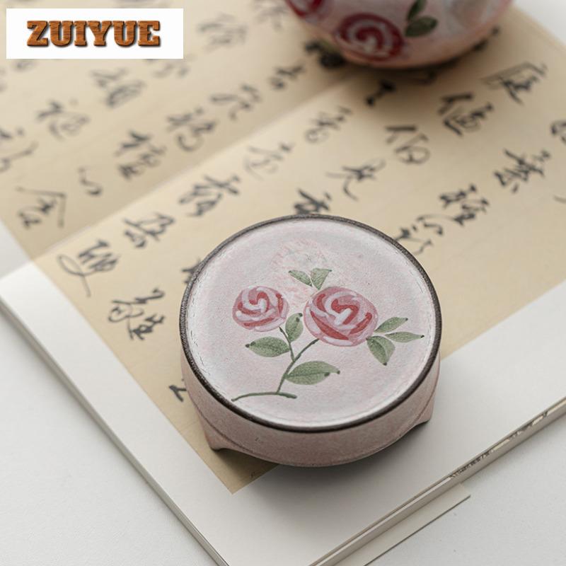 Powder Yin Hand-painted Rose Tripodia Teapot Cover Holder Handmade Cover Frame Zisha Pot Lid Shelf Coaster Teaware Accessories