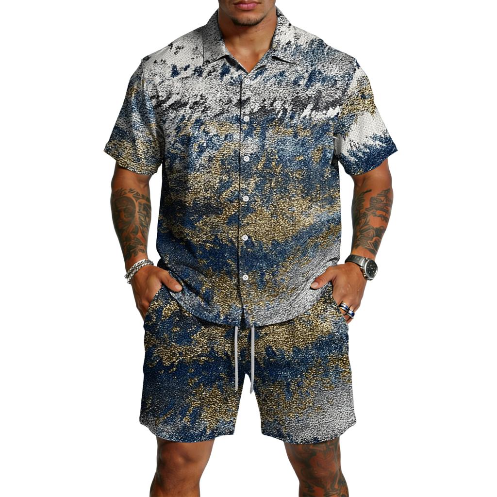 Men's Casual Lightweight Breathable Short-Sleeve Shirt And Shorts Set