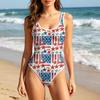 Women Swimsuit Sleeveless Scoop Neck Printed Holiday Bathing Suit Parent Child Matching