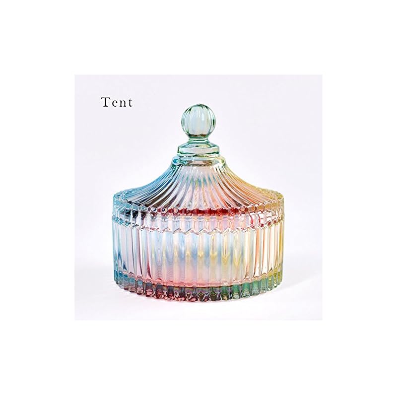 CHOOLD Luxury Colorful Tent Shaped Crystal Candy Jar with Lid,Clear Glass Apothecary Jar Wedding Candy Buffet Jar Food J