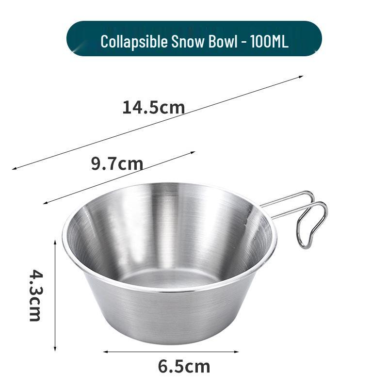 304 Stainless Steel Portable Sherpa Bowl: Multi-purpose, Foldable, Hangable Over Open Flame for Outdoor Camping and BBQ - Soup Cup