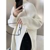 Lazy Style High Neck Zipper Solid Color High-end Knitted Sweater for Outerwear, Loose Long Sleeved Warm Top for Outerwear