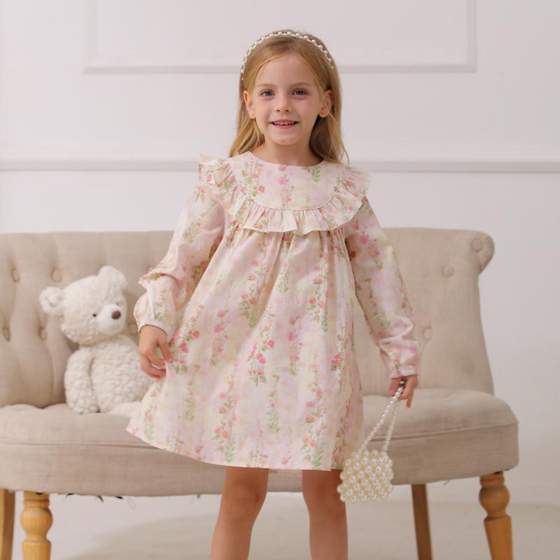 Korean Ruffle Lace Floral Dress for Girls - Autumn 2026 Sweet Princess Style