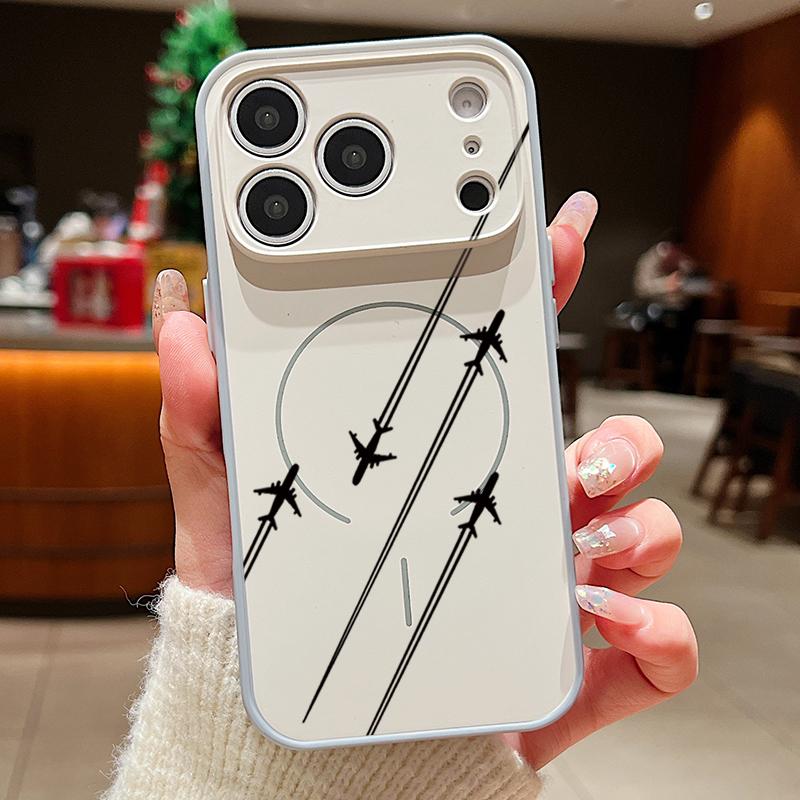 

Чехол с узором «Самолет и снежная гора» для iPhone 17 Pro Max Магнитный для Magsafe Гибридный Тонкий Матовый Чехол для iPhone 16 15 14 13 Pro Max iPhone 14 Pro MAX