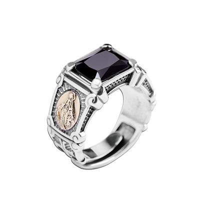 Popular Black Zircon Virgin Mary Metal Ring Charm Men 'S Fashion Personality Religion Christian Catholic Amulet Jewelry Gift