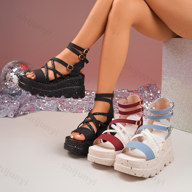 Fashion 2025 Summer New Strap Slope Heel Sandals for Women Elegant Thick Bottom Waterproof Platform Design Party Fashion High Heel Pumps