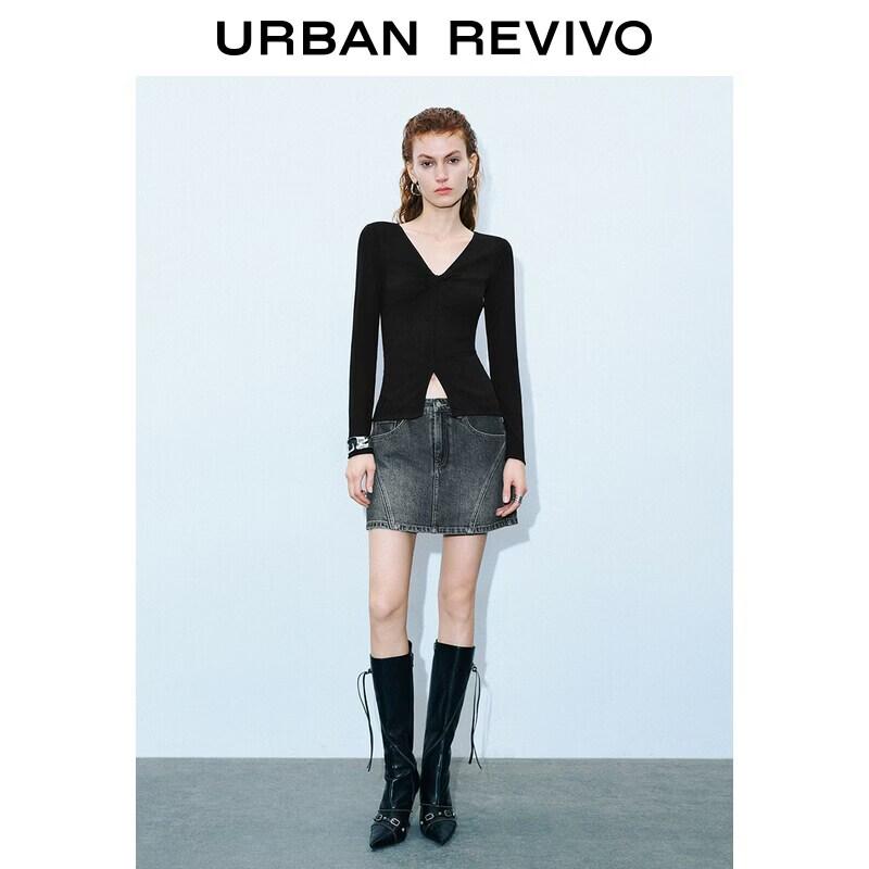 UR2026 Women s Retro Washed Patchwork Denim Shorts 30