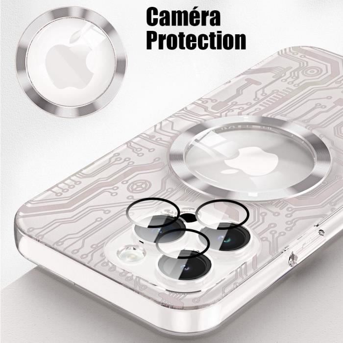 Coque de protection pour iPhone 15 - Motif Circuit Electrique - Antichoc - Translucide - Cercle Magnétique