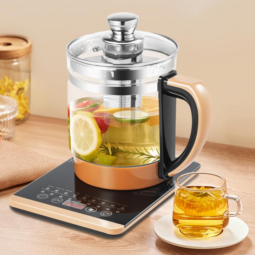 1.8L Electric Glass Kettle With Tea Infuser & Egg Steamer Rack, Temperature Control Electric Kettle With 18 Smart Programs
