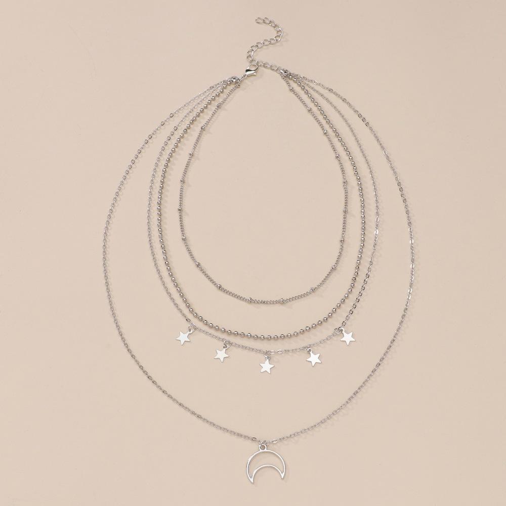 Star moon pendant multi-layered wearing lady necklace metal long collarbone chain