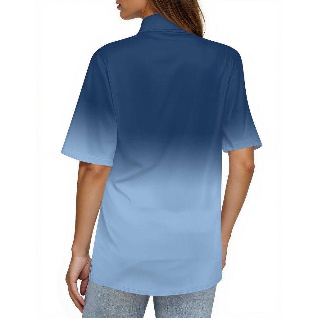 Women's Fashion Casual Button Pocket Shirt Short Sleeve Print Lapel Top