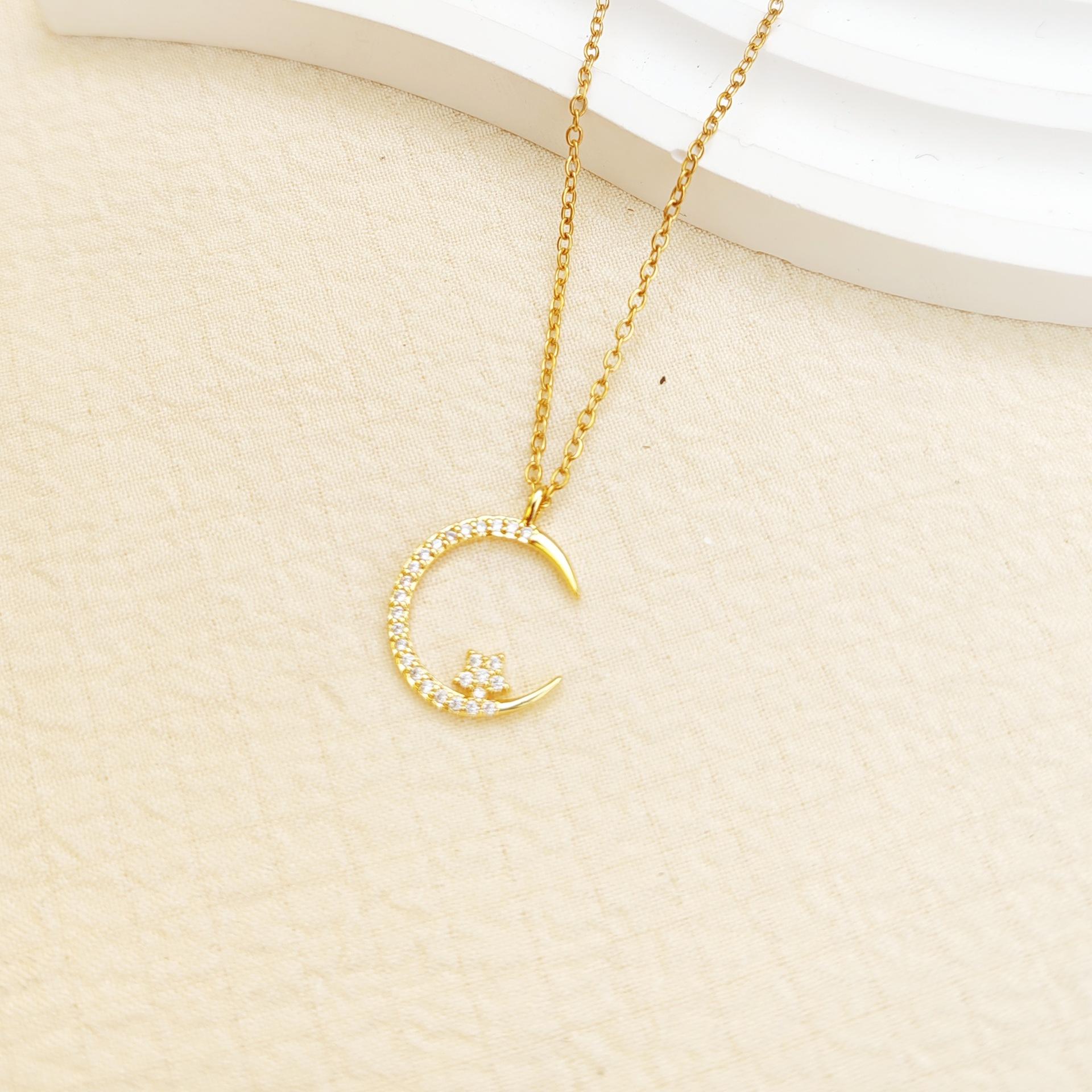 

Ожерелье «Луна из бриллиантовых звезд» Женское Легкая роскошь Универсальное Сияющий циркон Подвеска Цепочка для ключицы