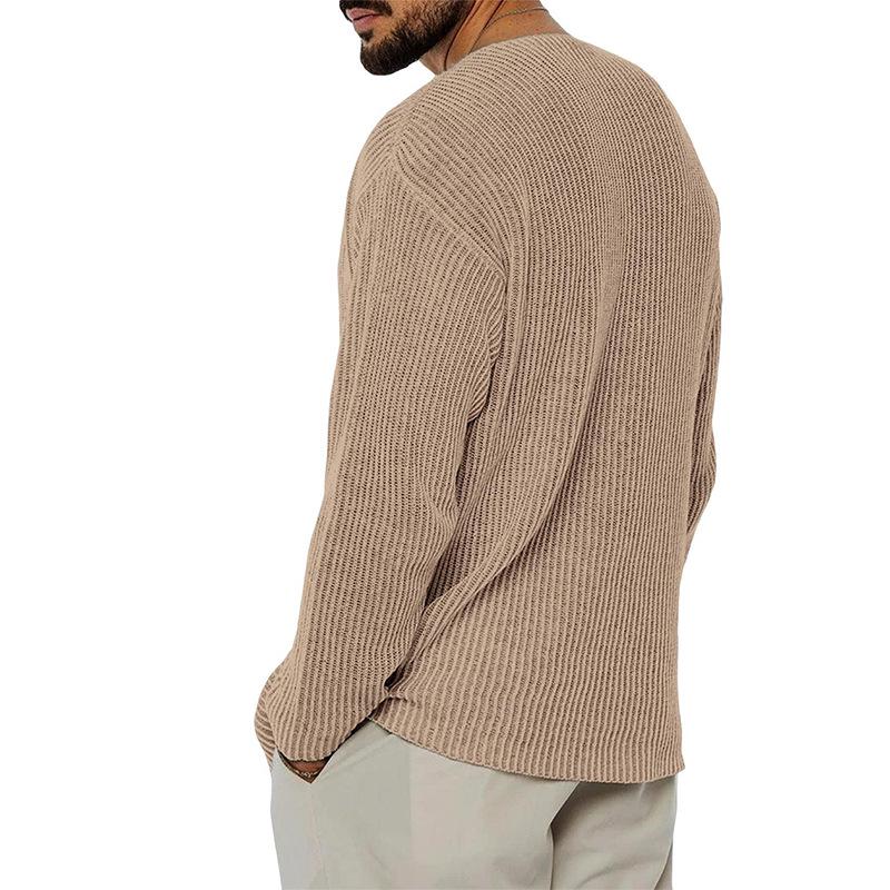 Men's V-Neck Solid Color Long Sleeve Knit Sweater - Autumn/Winter Fashion