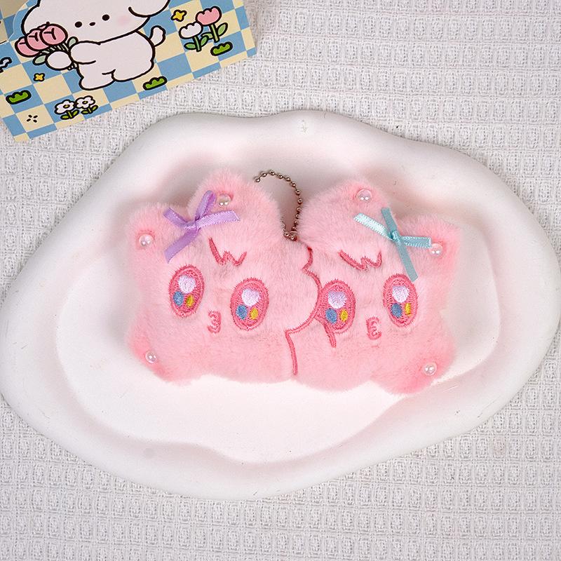 Squeezing Bow Pink Siamese Cat Kapibala Star Pendant Keychain Doll Plush Doll Accessories