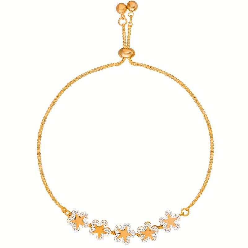 Adjustable Flower Beaded Chain Bracelet Inlaid Shiny Synthetic Zirconia Copper Hand Jewelry Decor for Women