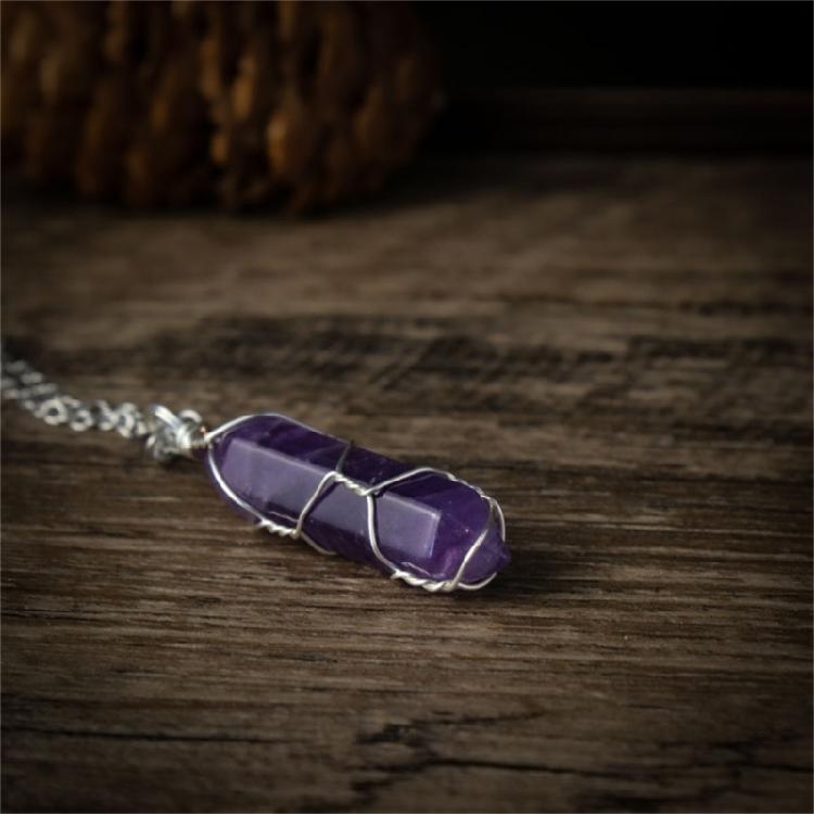 Winding Wire Stone Pendant Necklace Pointed Healing Crystals Necklace Jewelry