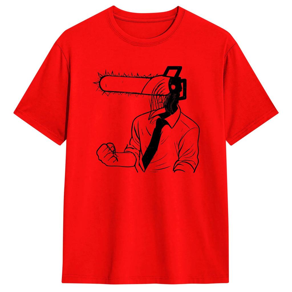 Anime Chainsawheadthemed Art Unisex T Shirts Humor Tee Shirt Short Sleeve Round Neck Tshirts Cotton Graphic Tops