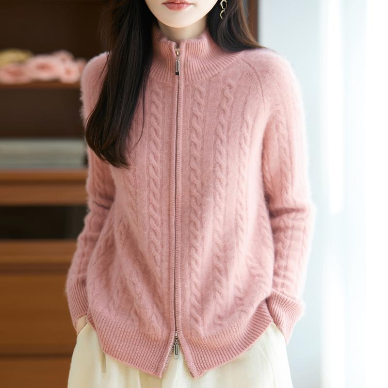 Zipper Cardigan Women's Autumn and Winter Thick Cable Sweater Cardigan Women's Warm Knit Women's Clothes